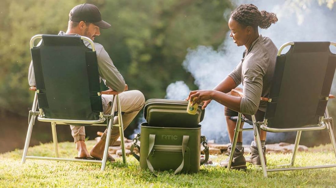 Green RTIC Ultra-Tough Soft Cooler Pro Opened outdoors