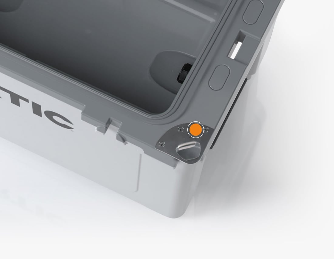 Close up of the built-in bottle opener on the RTIC 32QT Ultra-Light Cooler