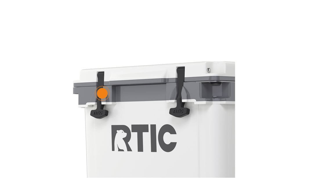 Close up of the Secure T-Latches on the RTIC 42QT Ultra-Light Wheeled Cooler