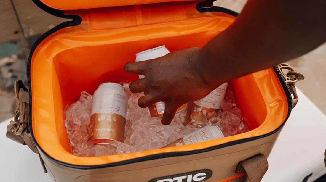 Soft Pack Cooler with ice and drinks inside