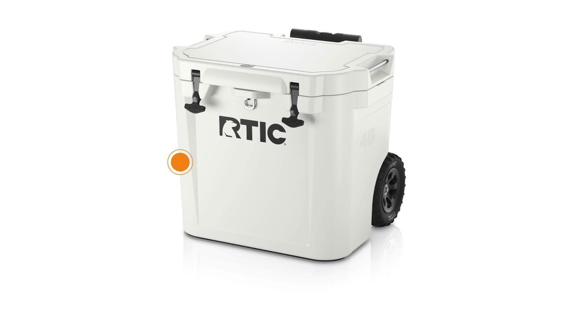 Close up on 45QT Ultra-Tough Wheeled cooler rotomolded construction