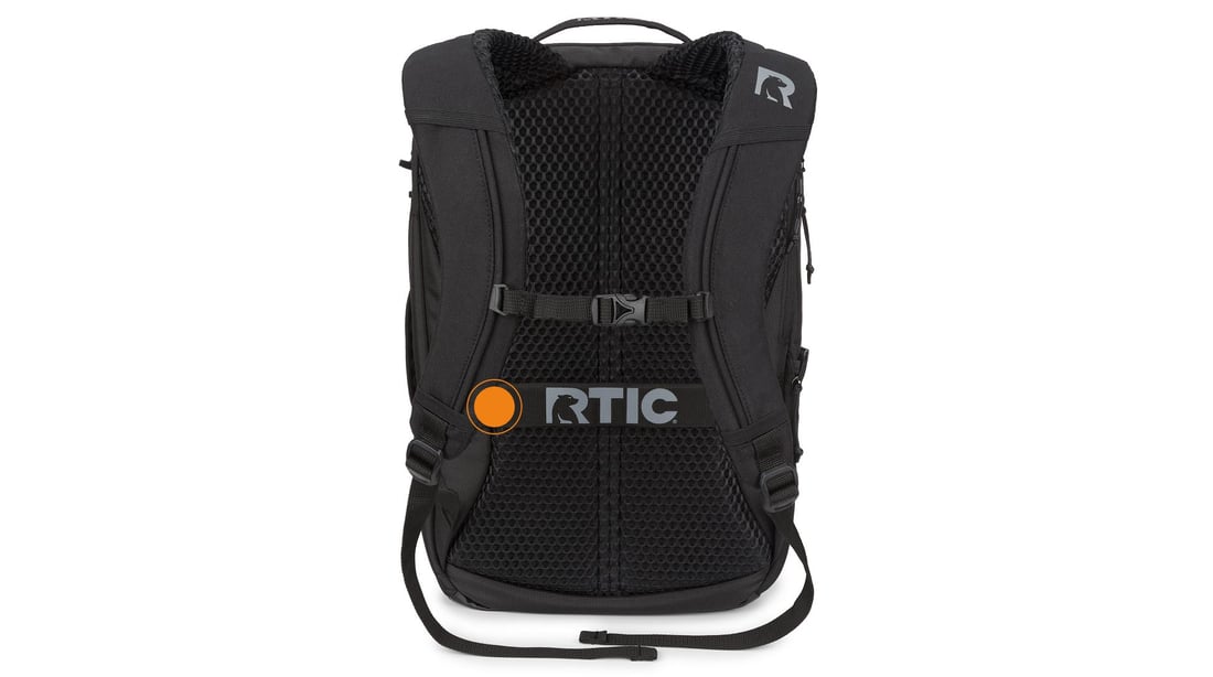 Close-up on the built-in luggage strap on the RTIC Road Trip Travel Pack.