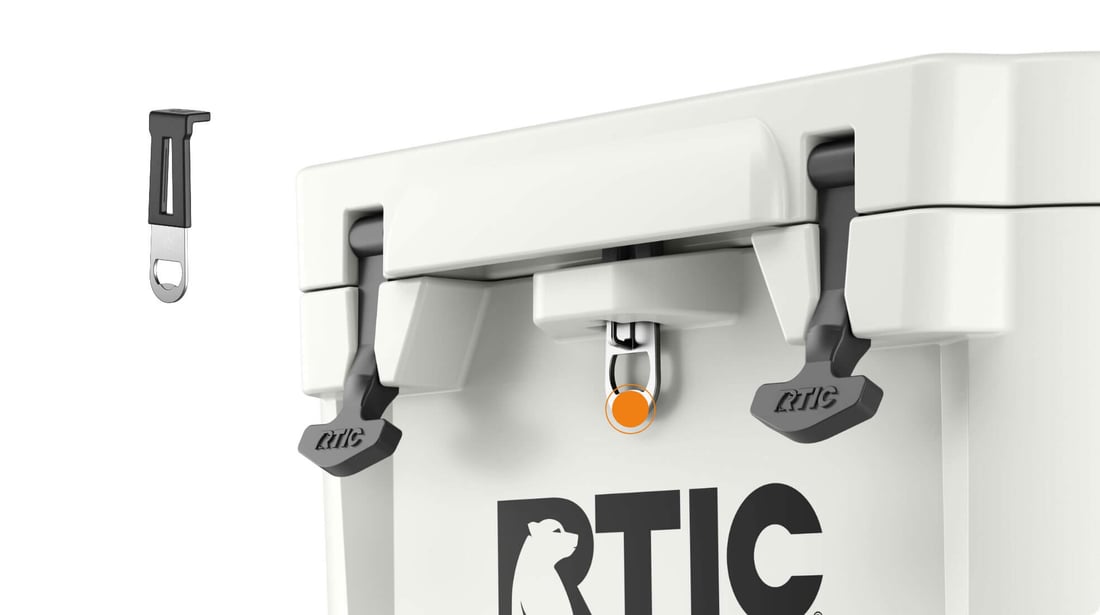 Close up on 45QT Ultra-Tough Wheeled cooler 2-in-1 Bottle Opener