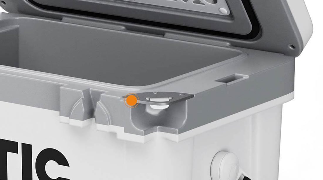 Close up of the bottle opener on the RTIC 22QT Ultra-Light Cooler