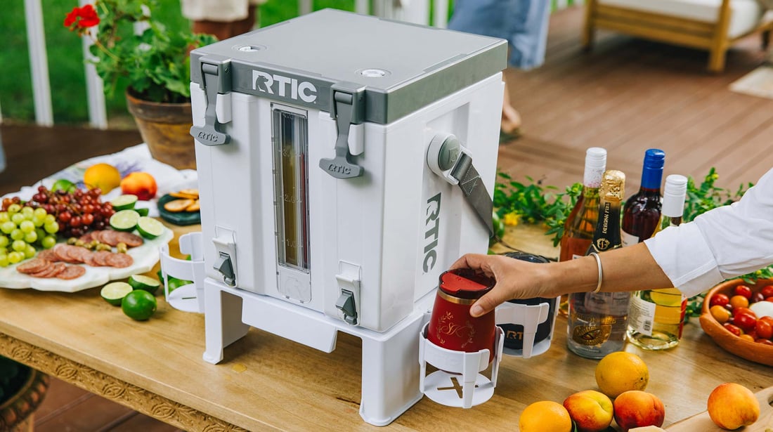 Double-Time Cooler sitting on an add-on rider with clip-on cup holders.