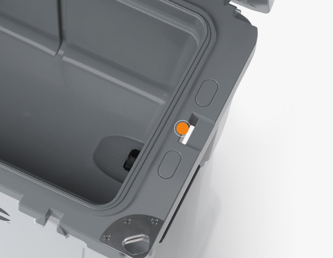 Close up of the tie down slots on the RTIC 32QT Ultra-Light Cooler