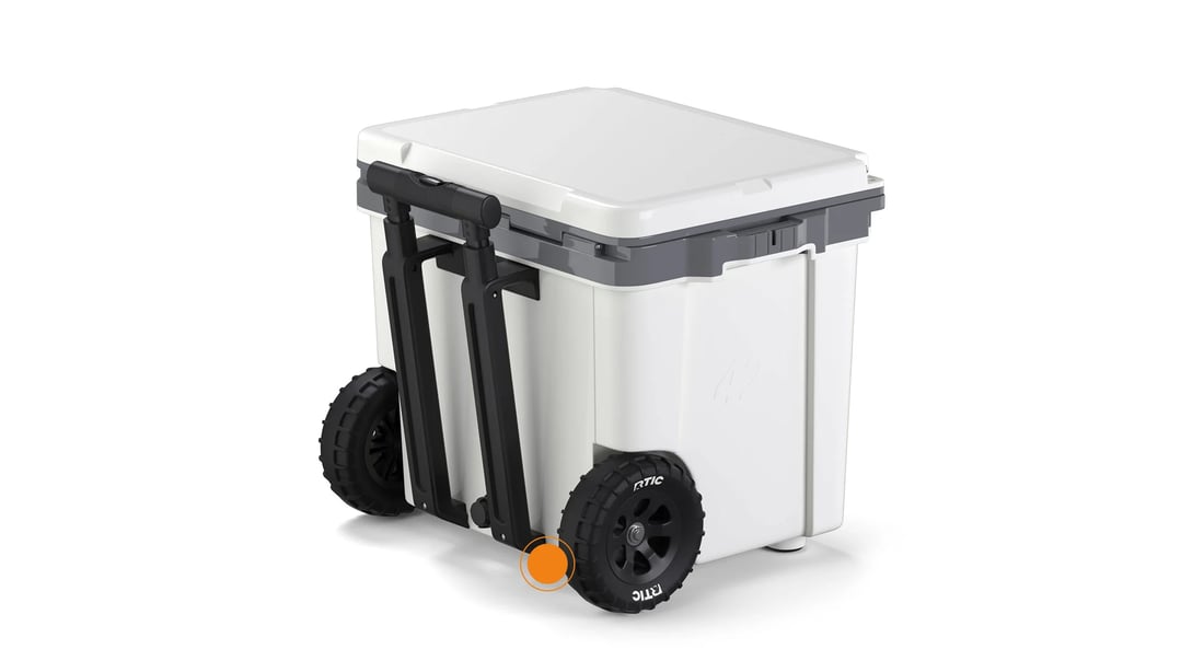 Close up of the Fully-Protected Wheel Axle on the RTIC 42QT Ultra-Light Wheeled Cooler