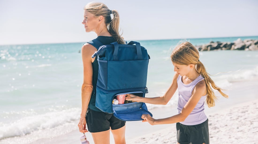 RTIC 2-in-1 Chillout Backpack front cooler hatch opened.