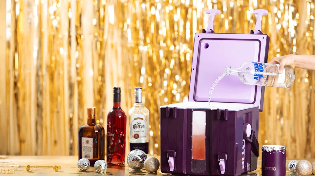 Making Drinks with the Plum colored Halftime Cooler.