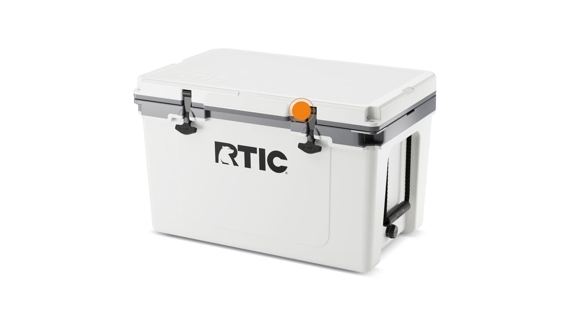 Close up of the rubber T-Latches on the RTIC 52QT Ultra-Light Cooler