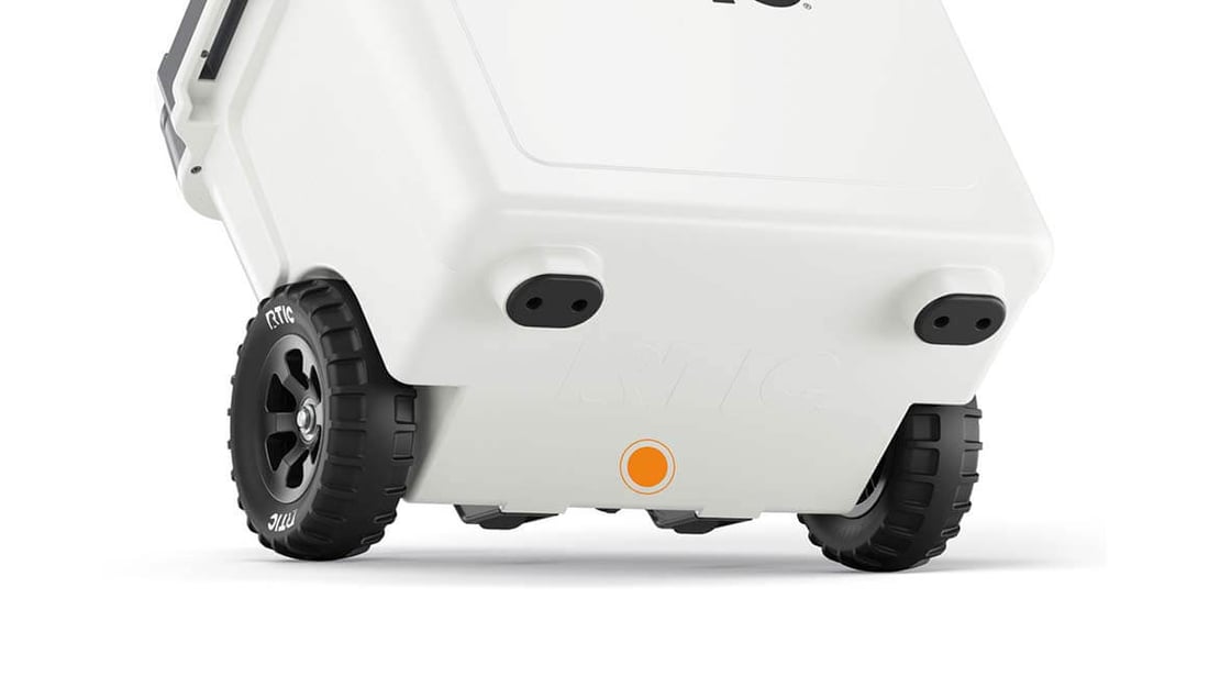 Close up of the Fully-Protected Wheel Axle on the RTIC 22QT Ultra-Light Wheeled Cooler