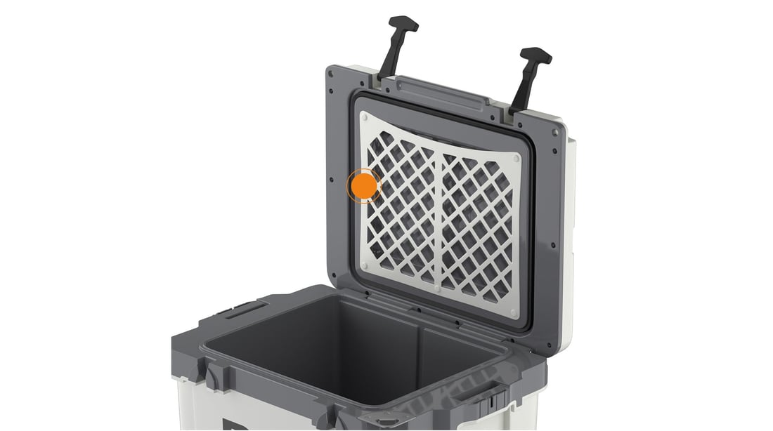 Close up of the Silicone Cargo Net on the RTIC 42QT Ultra-Light Wheeled Cooler