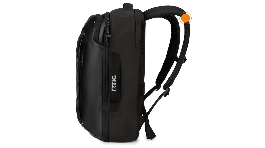 Contoured shoulder straps on the RTIC Road Trip Travel Pack.