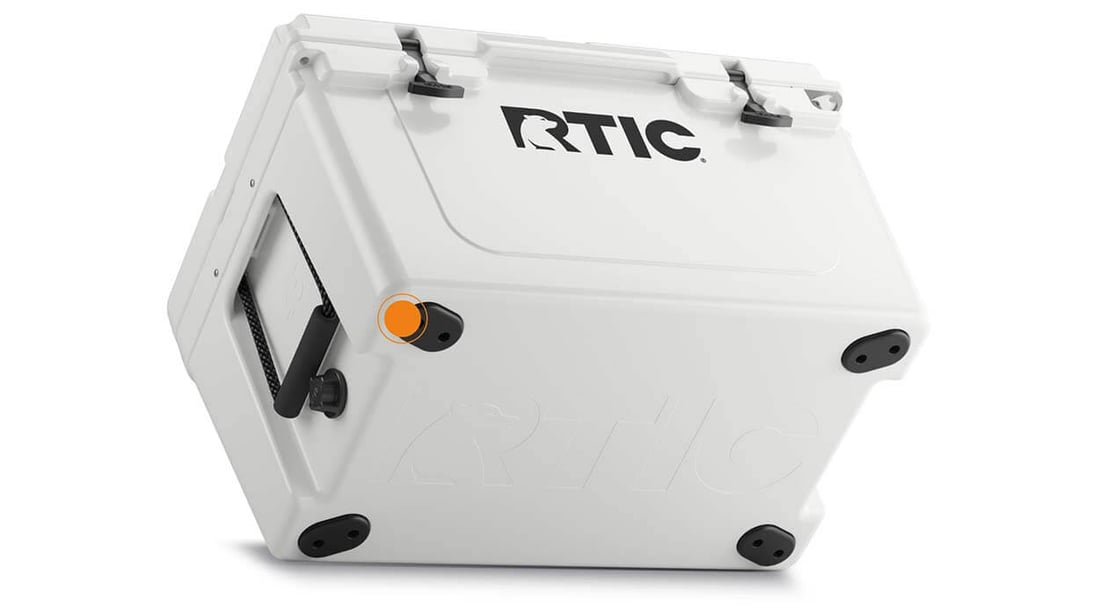 Close up on 45QT Ultra-Tough cooler non-skid rubber feet