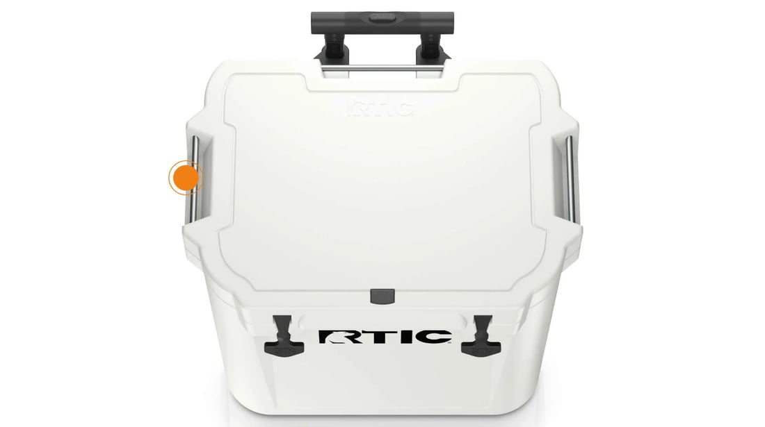 Close up on 45QT Ultra-Tough Wheeled cooler lid lash points