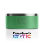 Small fairway dog bowl with a cat face illustration engraved on it.