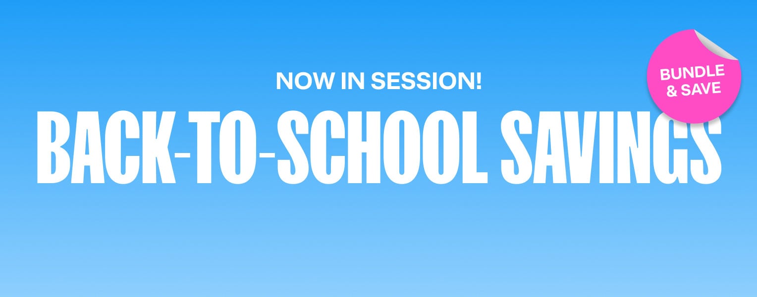 Back To School Savings on a blue background