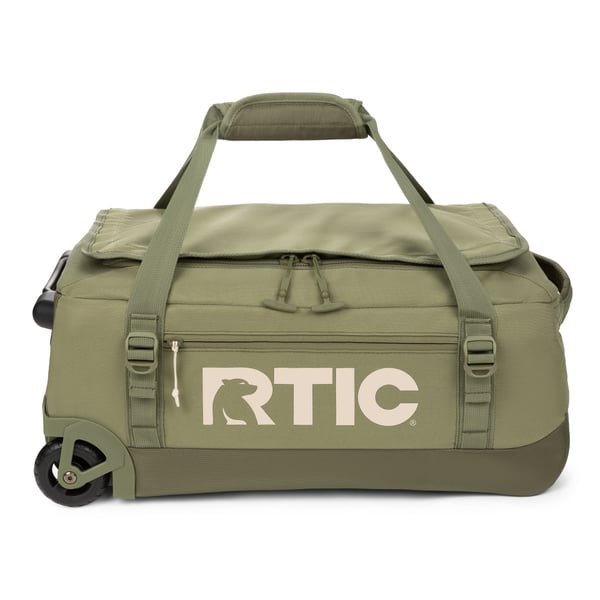 Medium Road Trip Rolling Duffle Bag, Olive & Beach Image