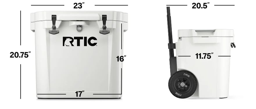 45 QT Ultra-Tough Wheeled Cooler dimensions