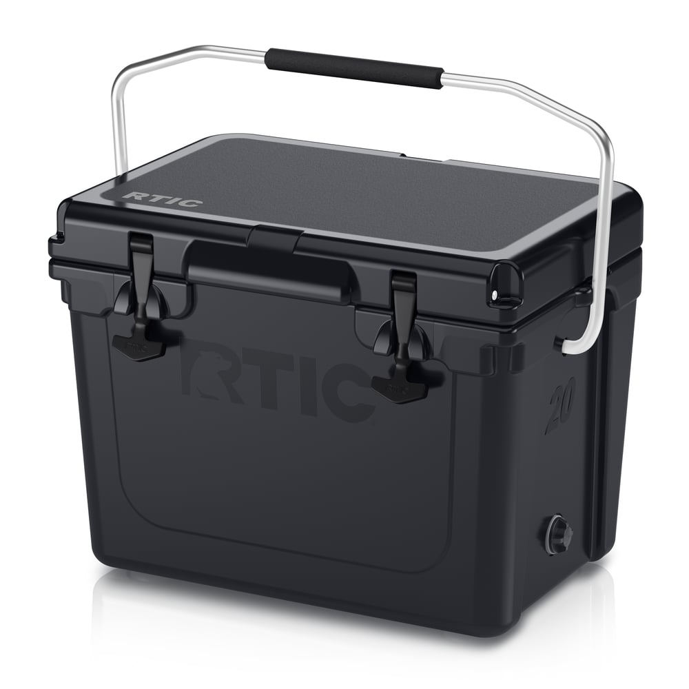 20 QT Ultra-Tough Cooler, Black, Heavy Duty Stainless Steel Handle, T-Latch Closure