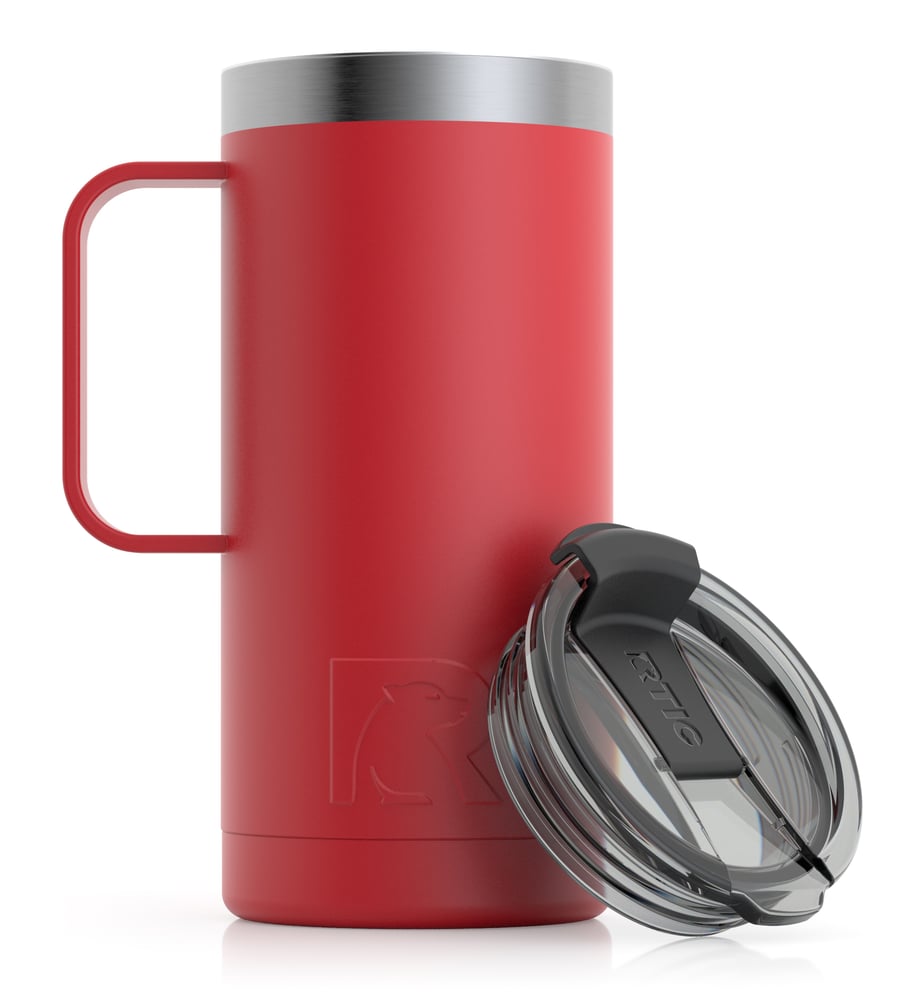 RTIC 16oz Travel Mug, Cardinal, Matte, Stainless Steel & Vacuum Insulated, Flip-Top Lid
