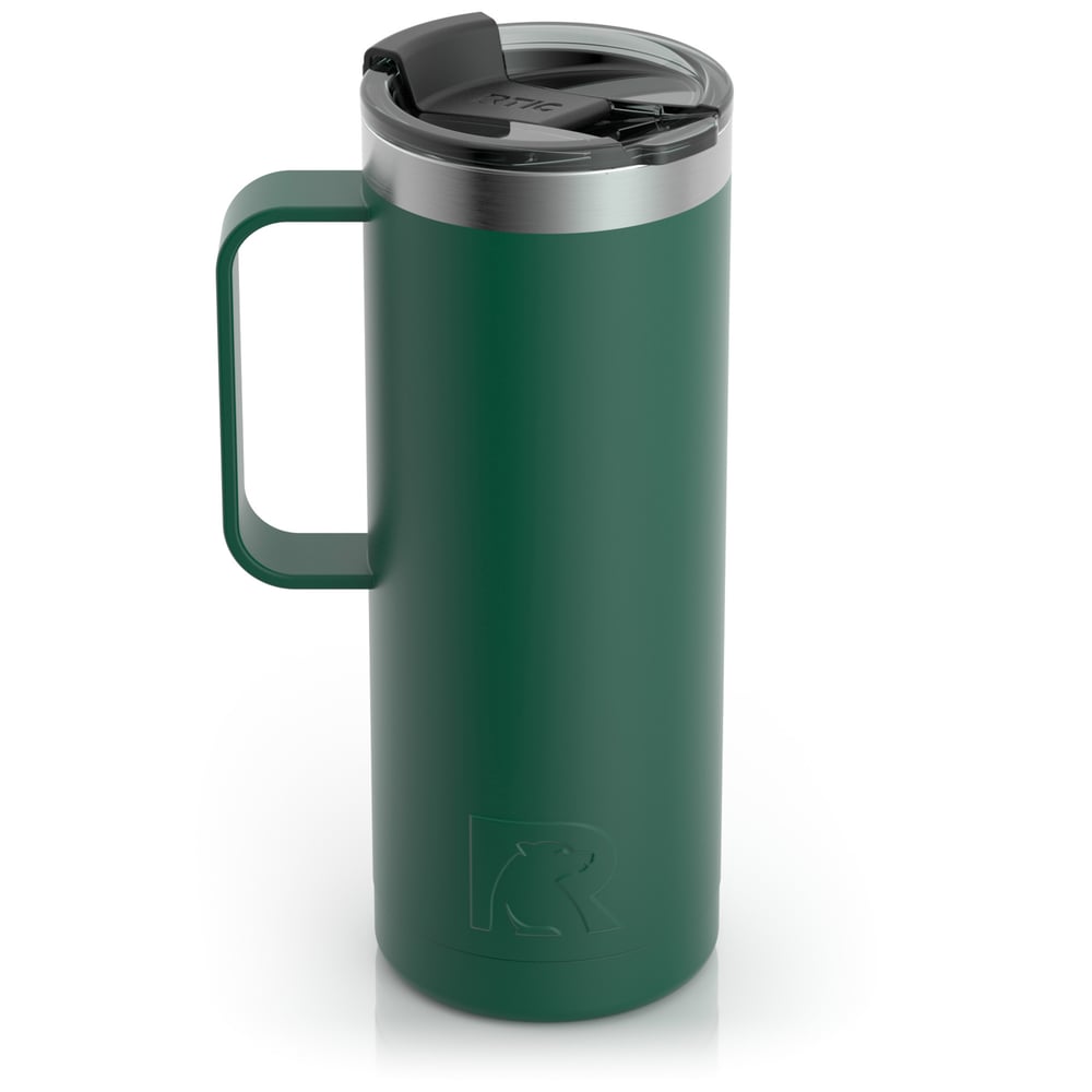 RTIC 20oz Travel Mug, Pine Tree, Matte, Stainless Steel & Vacuum Insulated, Flip-Top Lid