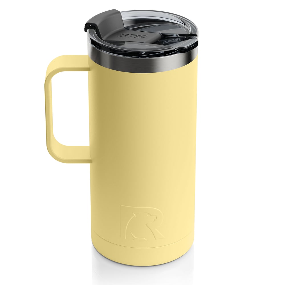 RTIC 16oz Travel Mug, Sunlight, Matte, Stainless Steel & Vacuum Insulated, Flip-Top Lid