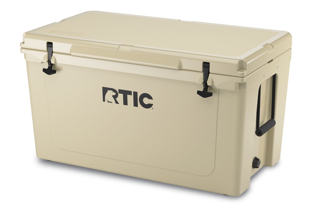 110 QT Ultra-Tough Cooler, Tan, Heavy Duty Rope Handles, T-Latch Closure