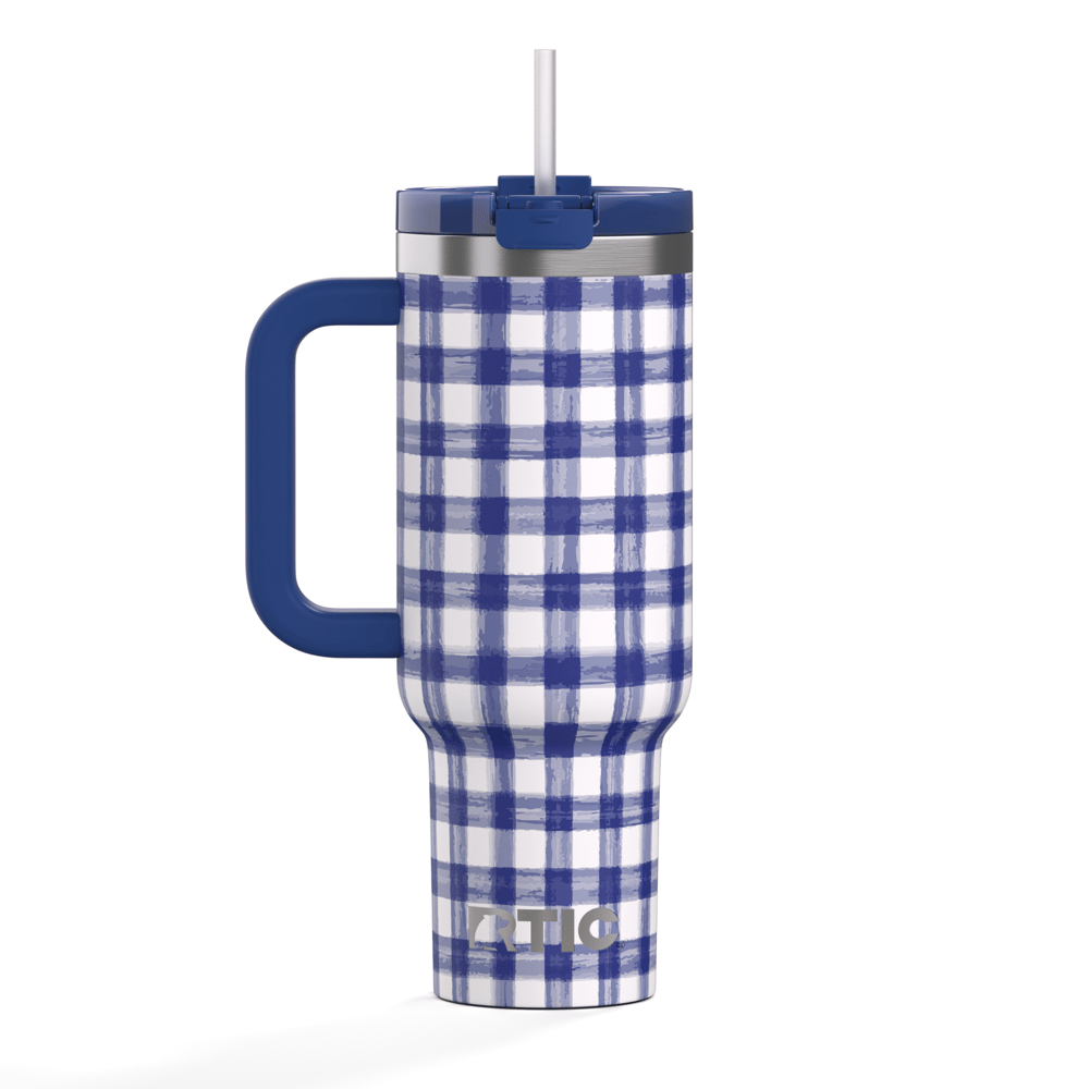 40oz Road Trip Tumbler, Cobalt Gingham