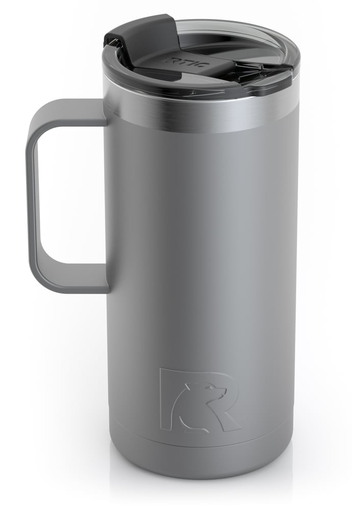 RTIC 16oz Travel Mug, Graphite, Matte, Stainless Steel & Vacuum Insulated, Flip-Top Lid