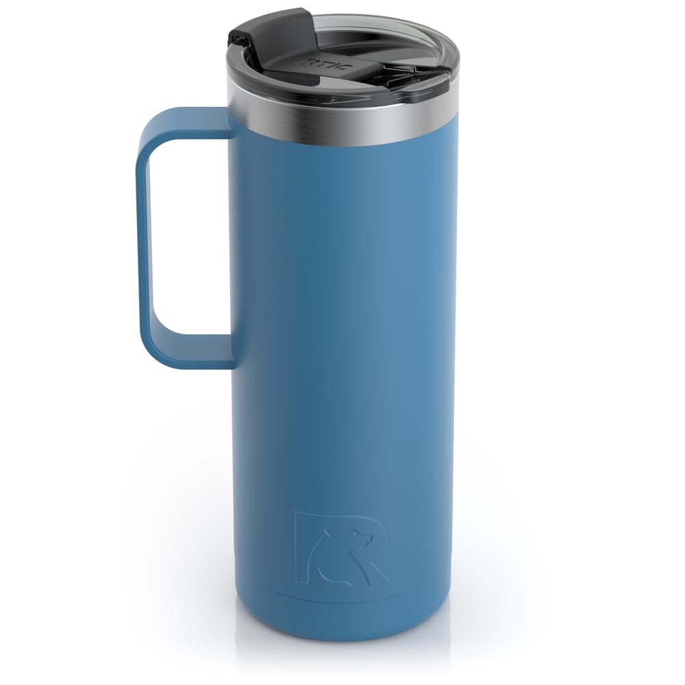 RTIC 20oz Travel Mug, Slate Blue, Matte, Stainless Steel & Vacuum Insulated, Flip-Top Lid