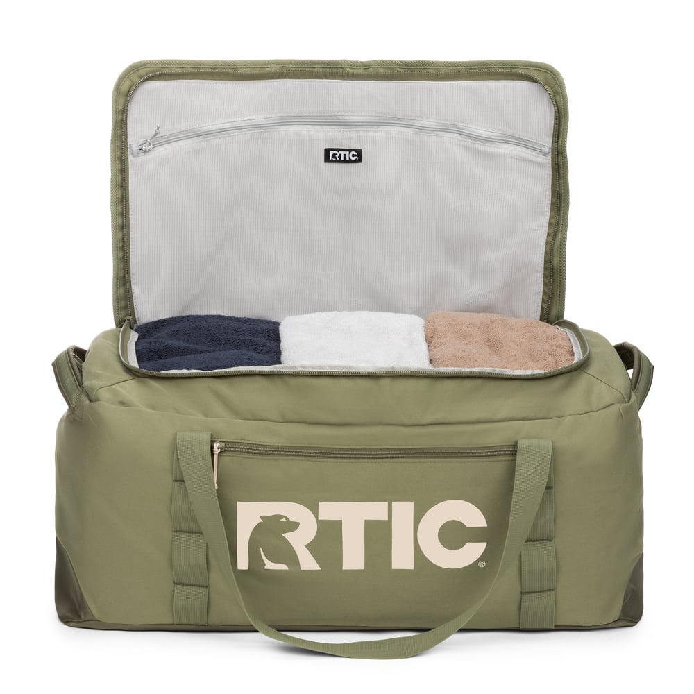 Large Road Trip Duffle Bag, Olive & Beach Image