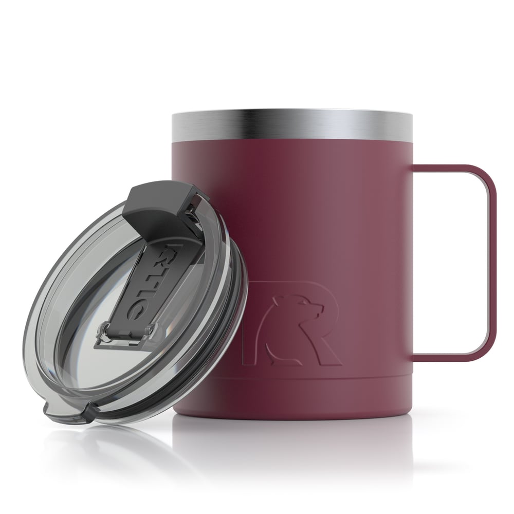 RTIC 12oz Coffee Mug, Maroon, Matte, Stainless Steel & Vacuum Insulated, Flip-Top Lid