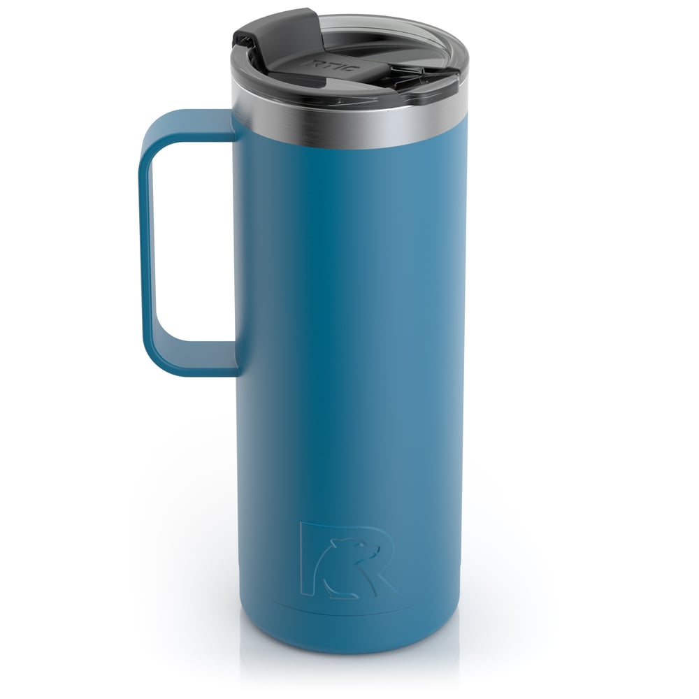 RTIC 20oz Travel Mug, Lake Blue, Matte, Stainless Steel & Vacuum Insulated, Flip-Top Lid