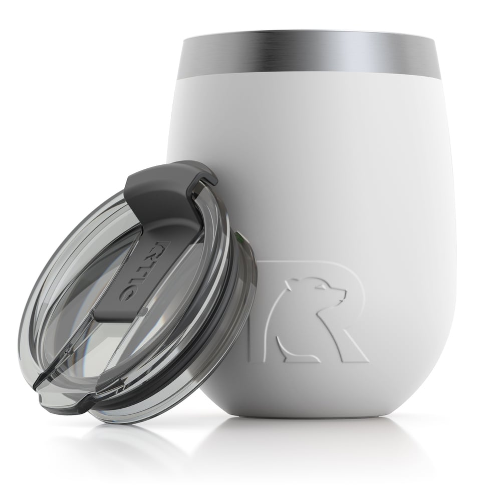 RTIC 10oz Wine Tumbler, White, Matte, Stainless Steel & Vacuum Insulated, Flip-Top Lid