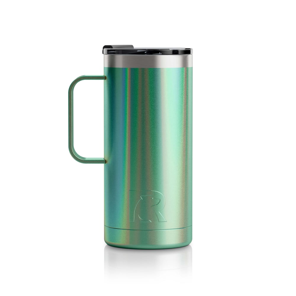 RTIC 16oz Travel Mug, Cypress Pine, Glitter, Stainless Steel & Vacuum Insulated, Flip-Top Lid