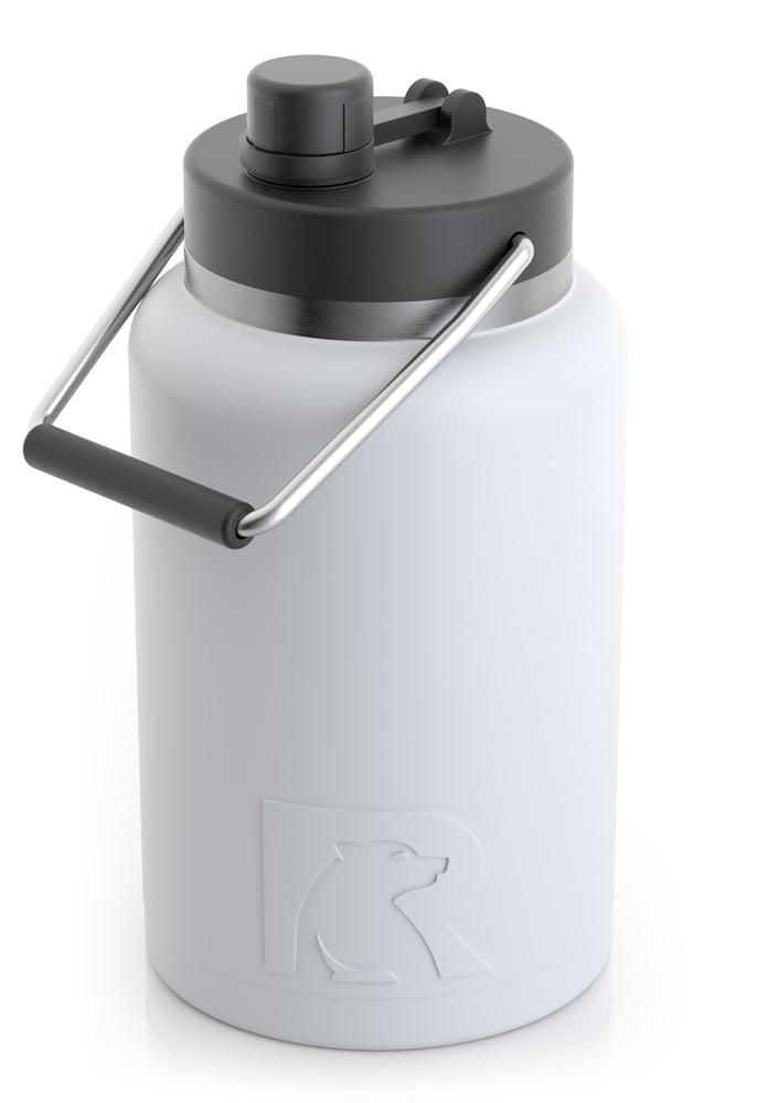 RTIC Half Gallon Jug, White, Matte, Stainless Steel & Vacuum Insulated, Flip-Top Lid