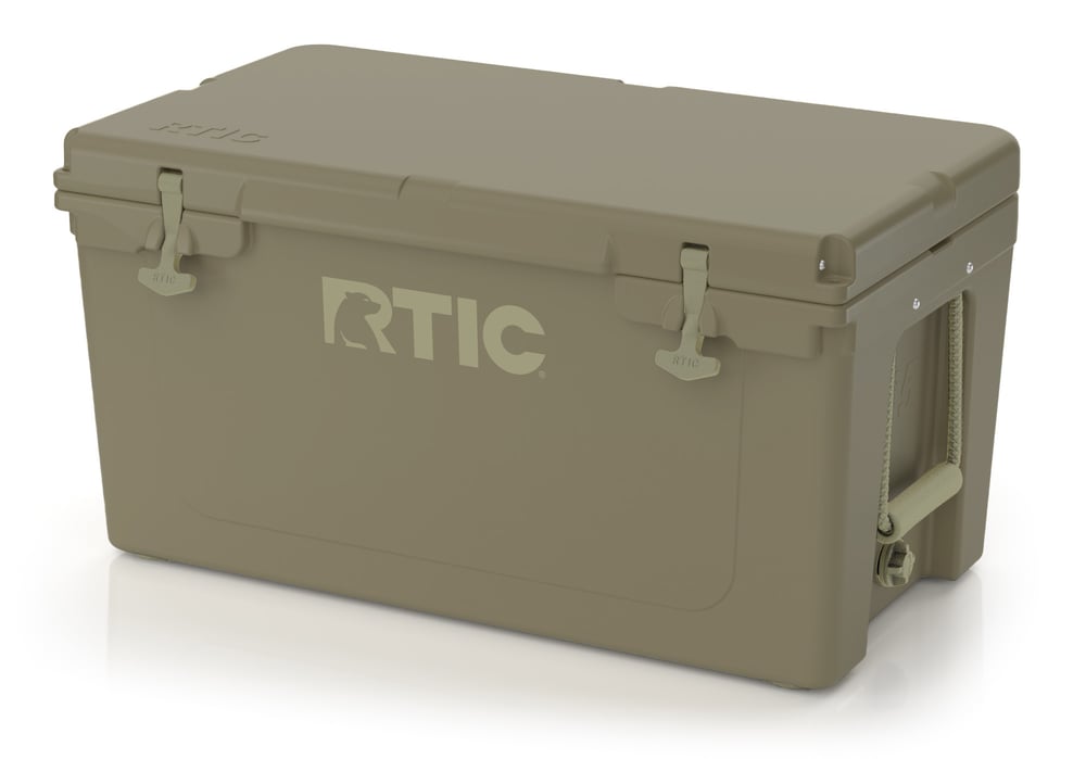 65 QT Ultra-Tough Cooler, Olive, Heavy Duty Rope Handles, T-Latch Closure