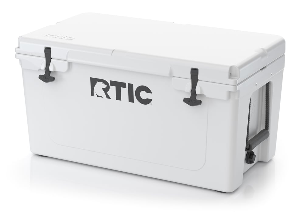 65 QT Ultra-Tough Cooler, White, Heavy Duty Rope Handles, T-Latch Closure