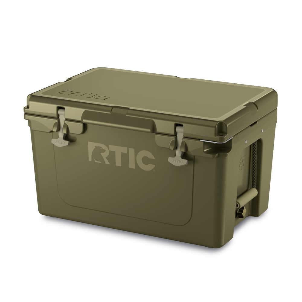 45 QT Ultra-Tough Cooler, Olive, Heavy Duty Rope Handles, T-Latch Closure