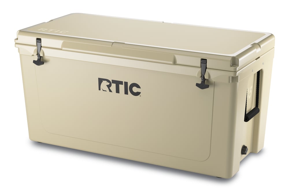 145 QT Ultra-Tough Cooler, Tan, Heavy Duty Rope Handles, T-Latch Closure