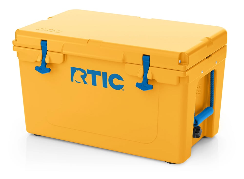45 QT Ultra-Tough Cooler, Amber & Blue Marlin, Heavy Duty Rope Handles, T-Latch Closure