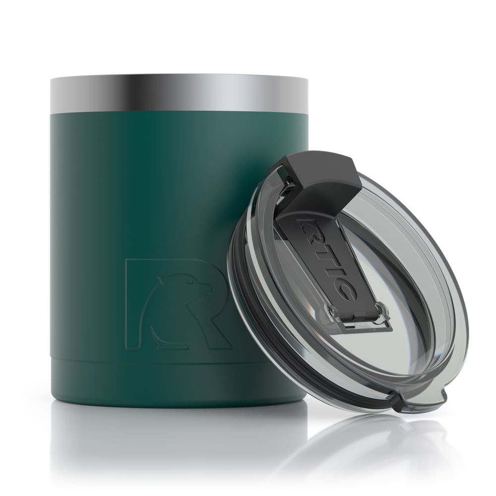 RTIC 12oz Lowball Tumbler, Forest Green, Matte, Stainless Steel & Vacuum Insulated, Flip-Top Lid