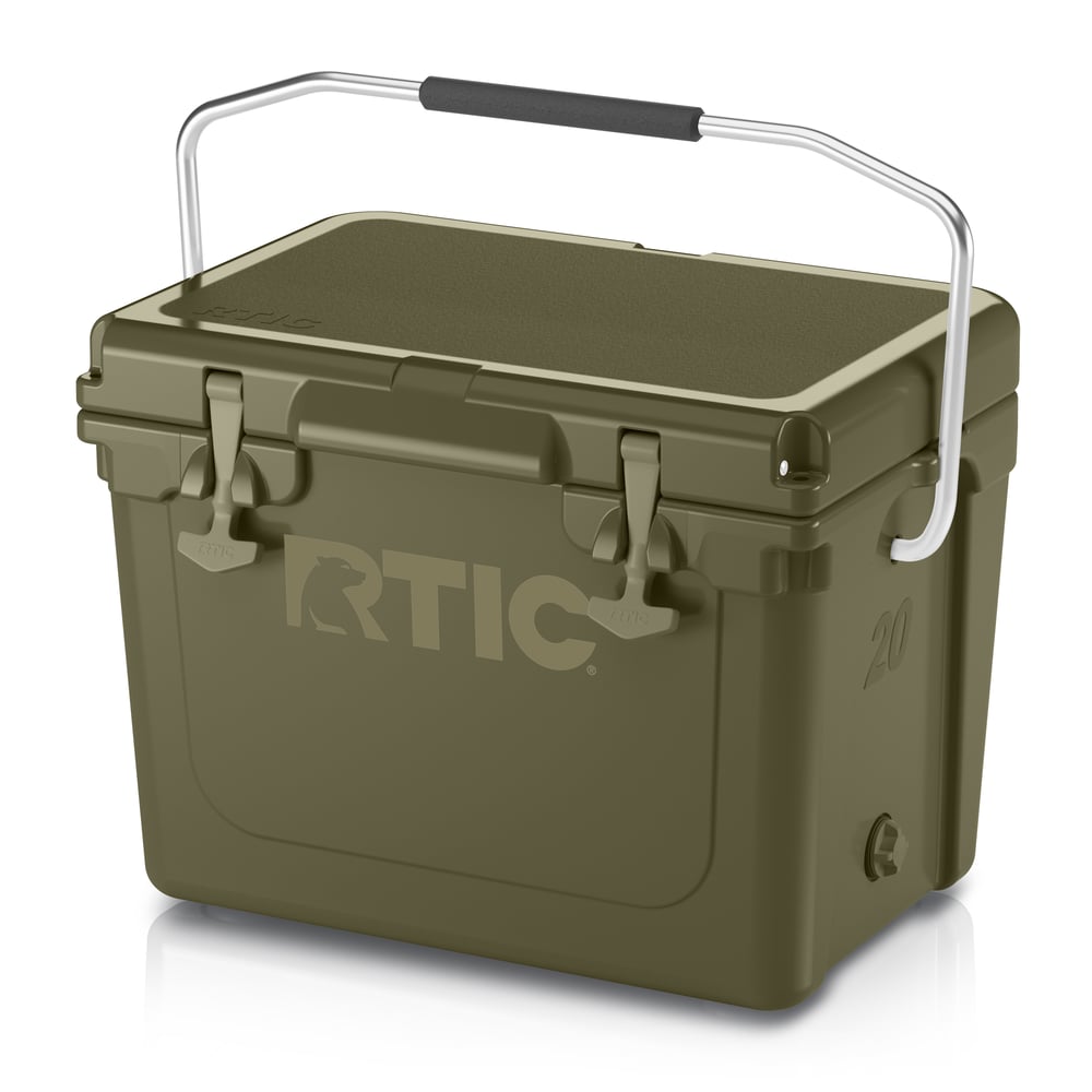 20 QT Ultra-Tough Cooler, Olive, Heavy Duty Stainless Steel Handle, T-Latch Closure