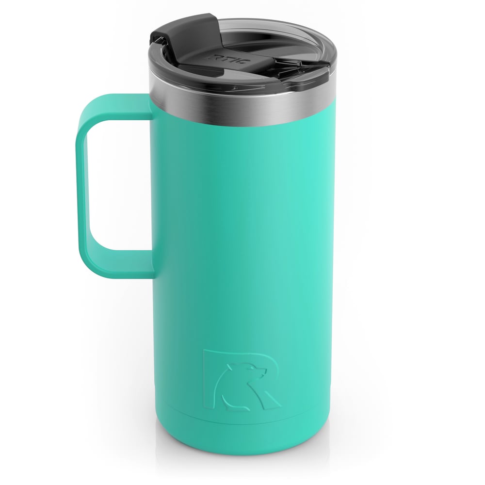 RTIC 16oz Travel Mug, Sea Glass, Matte, Stainless Steel & Vacuum Insulated, Flip-Top Lid