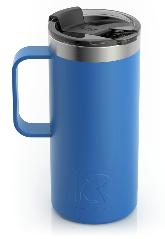 RTIC 16oz Travel Mug, Pond, Matte, Stainless Steel & Vacuum Insulated, Flip-Top Lid