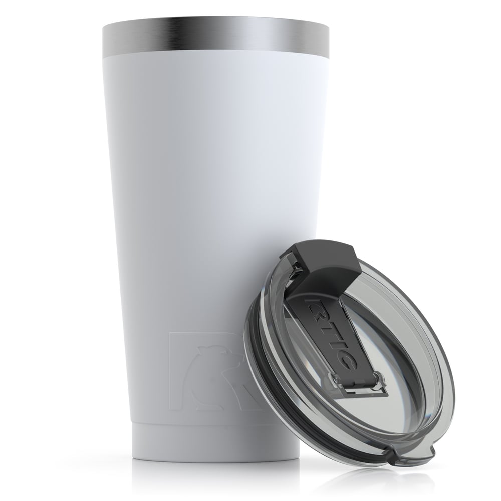 RTIC 16oz Pint Tumbler, White, Matte, Stainless Steel & Vacuum Insulated, Flip-Top Lid