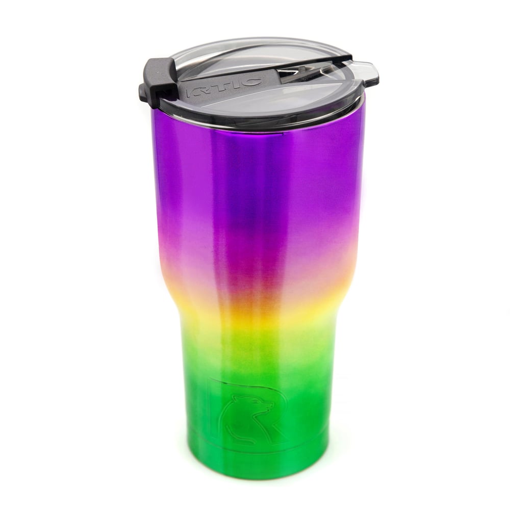 RTIC 20oz Tumbler, Mardi Gras, Metallic, Stainless Steel & Vacuum Insulated, Flip-Top Lid
