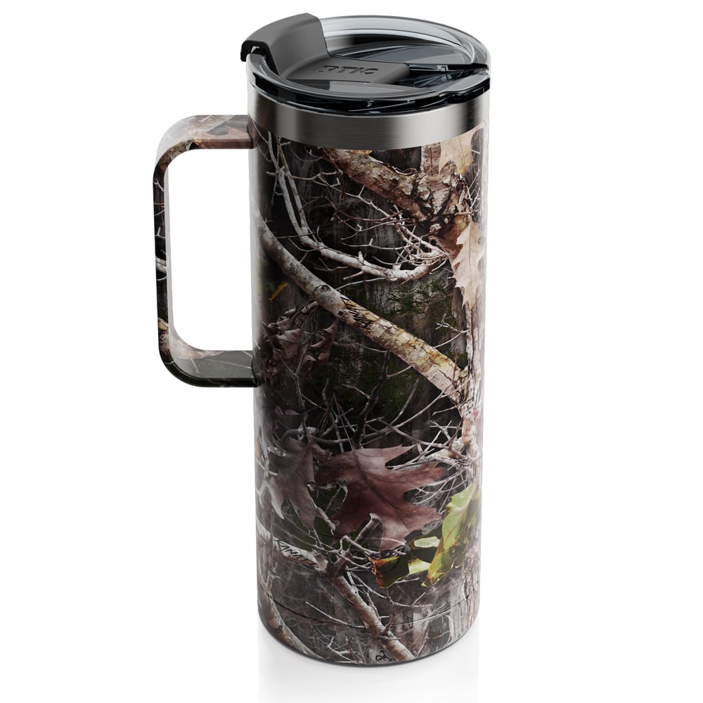 RTIC 20oz Travel Mug, Olive Midnight Camo, Matte, Stainless Steel & Vacuum Insulated, Flip-Top Lid