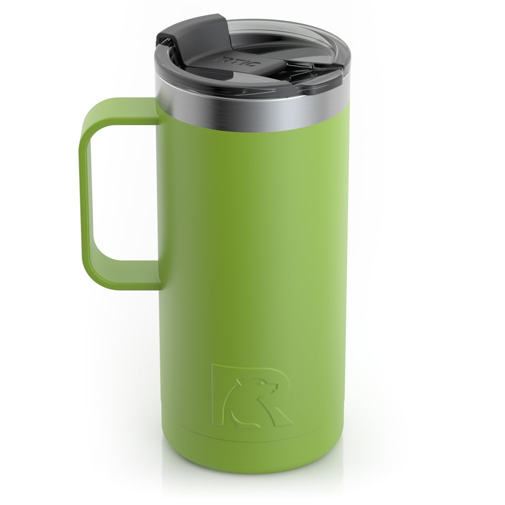 RTIC 16oz Travel Mug, Tree Frog, Matte, Stainless Steel & Vacuum Insulated, Flip-Top Lid